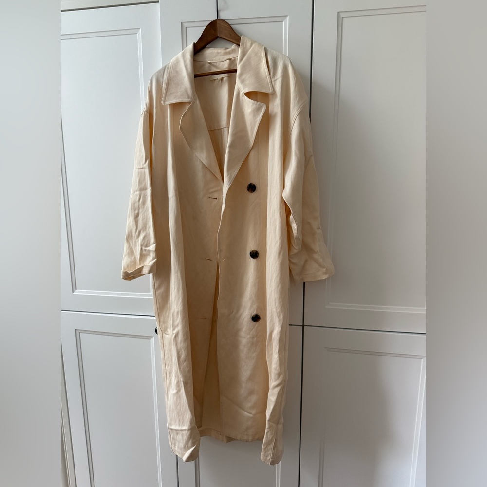 Mara Hoffman Cream Tencel Linen Lightweight Trench Coat | Size L
